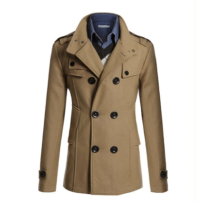Men's Woolen Coat - Mid-Length Streetwear Jacket With Double Breasted Buttons - ZOOMNSTORE