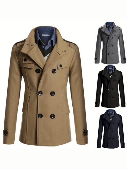 Men's Woolen Coat - Mid-Length Streetwear Jacket With Double Breasted Buttons - ZOOMNSTORE