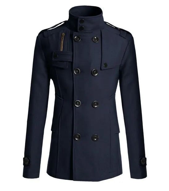 Men's Woolen Coat - Mid-Length Streetwear Jacket With Double Breasted Buttons - ZOOMNSTORE