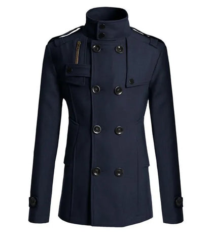 Men's Woolen Coat - Mid-Length Streetwear Jacket With Double Breasted Buttons - ZOOMNSTORE