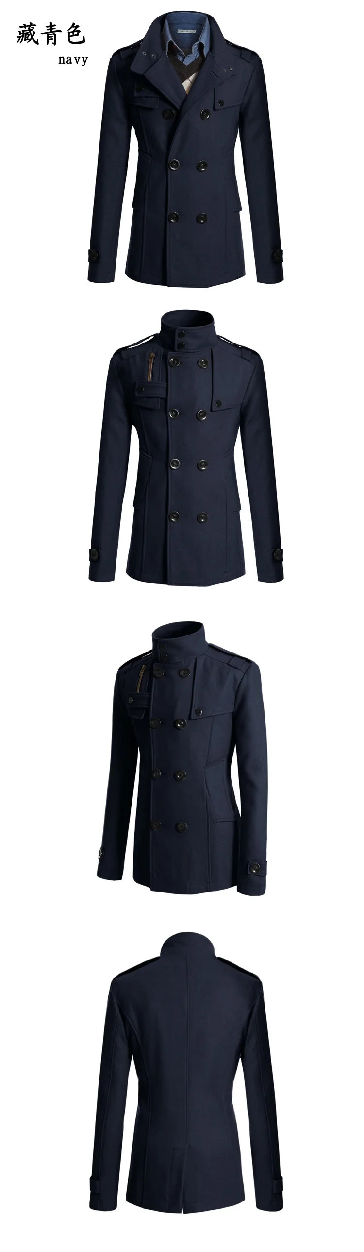 Men's Woolen Coat - Mid-Length Streetwear Jacket With Double Breasted Buttons - ZOOMNSTORE