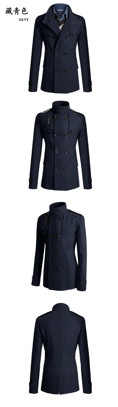 Men's Woolen Coat - Mid-Length Streetwear Jacket With Double Breasted Buttons - ZOOMNSTORE