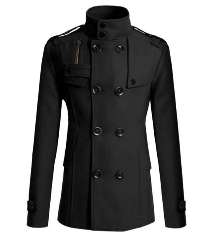 Men's Woolen Coat - Mid-Length Streetwear Jacket With Double Breasted Buttons - ZOOMNSTORE