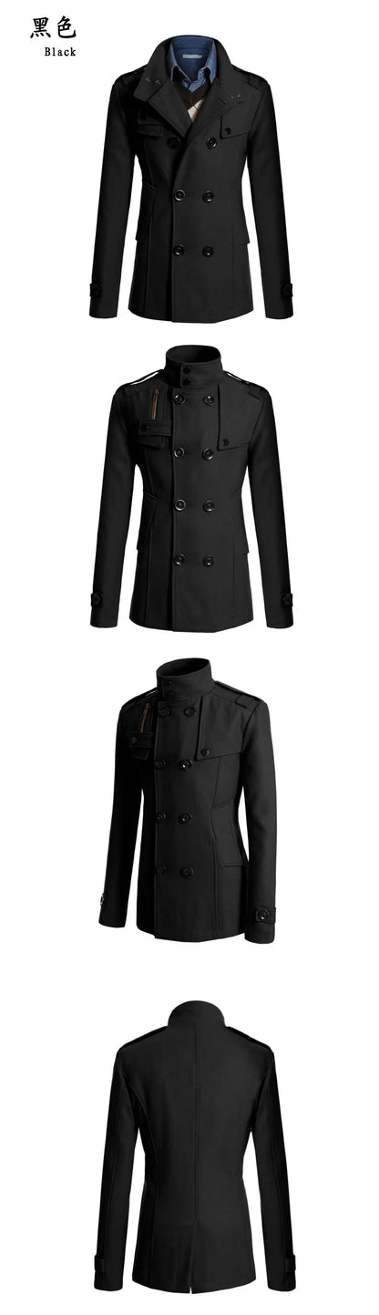 Men's Woolen Coat - Mid-Length Streetwear Jacket With Double Breasted Buttons - ZOOMNSTORE