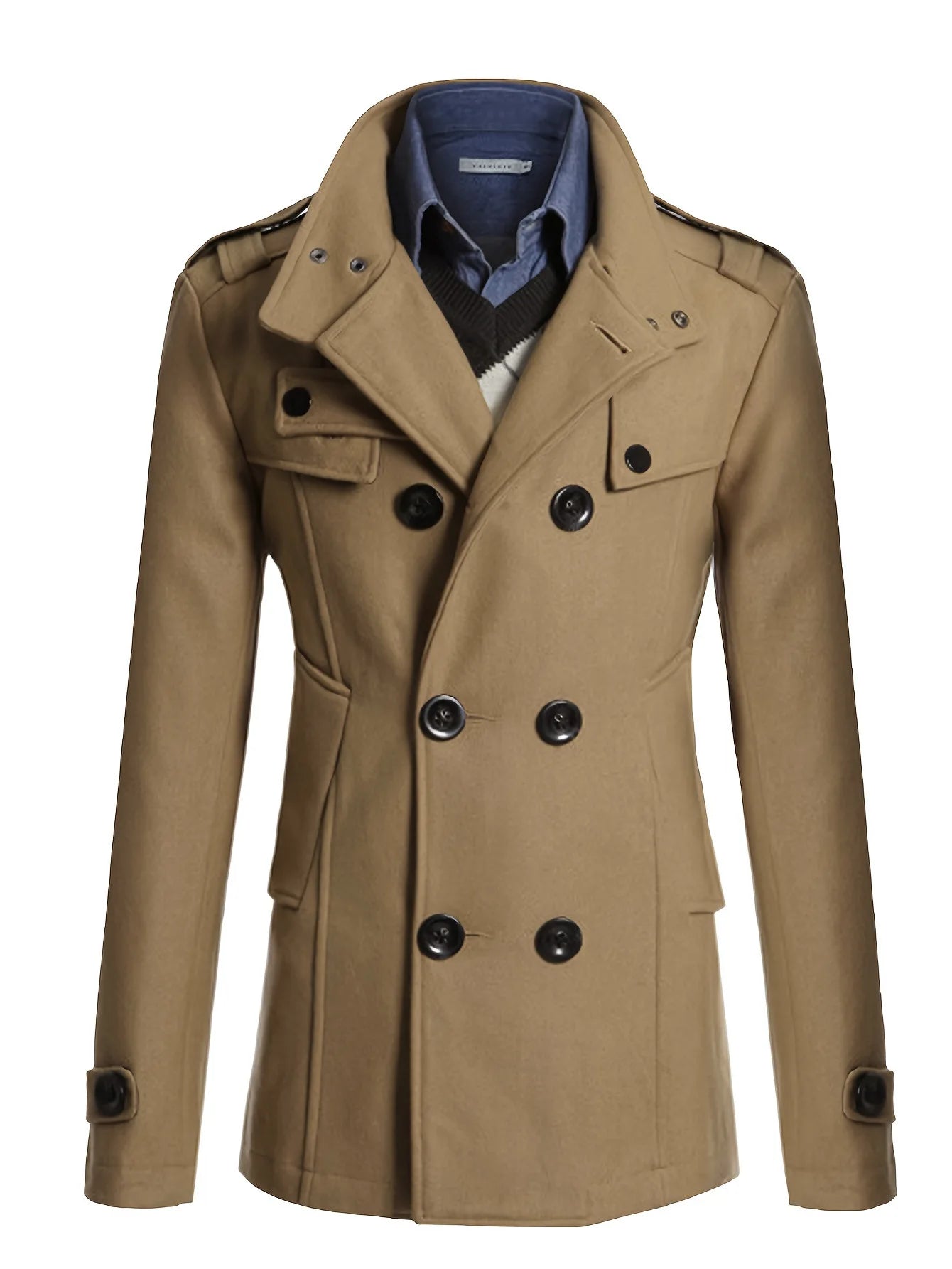 Men's Woolen Coat - Mid-Length Streetwear Jacket With Double Breasted Buttons - ZOOMNSTORE