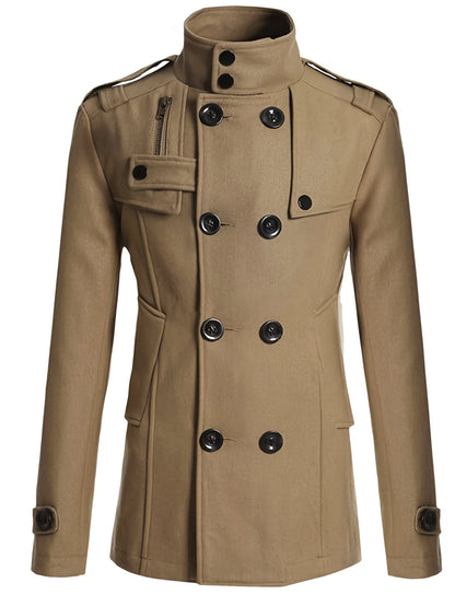Men's Woolen Coat - Mid-Length Streetwear Jacket With Double Breasted Buttons - ZOOMNSTORE