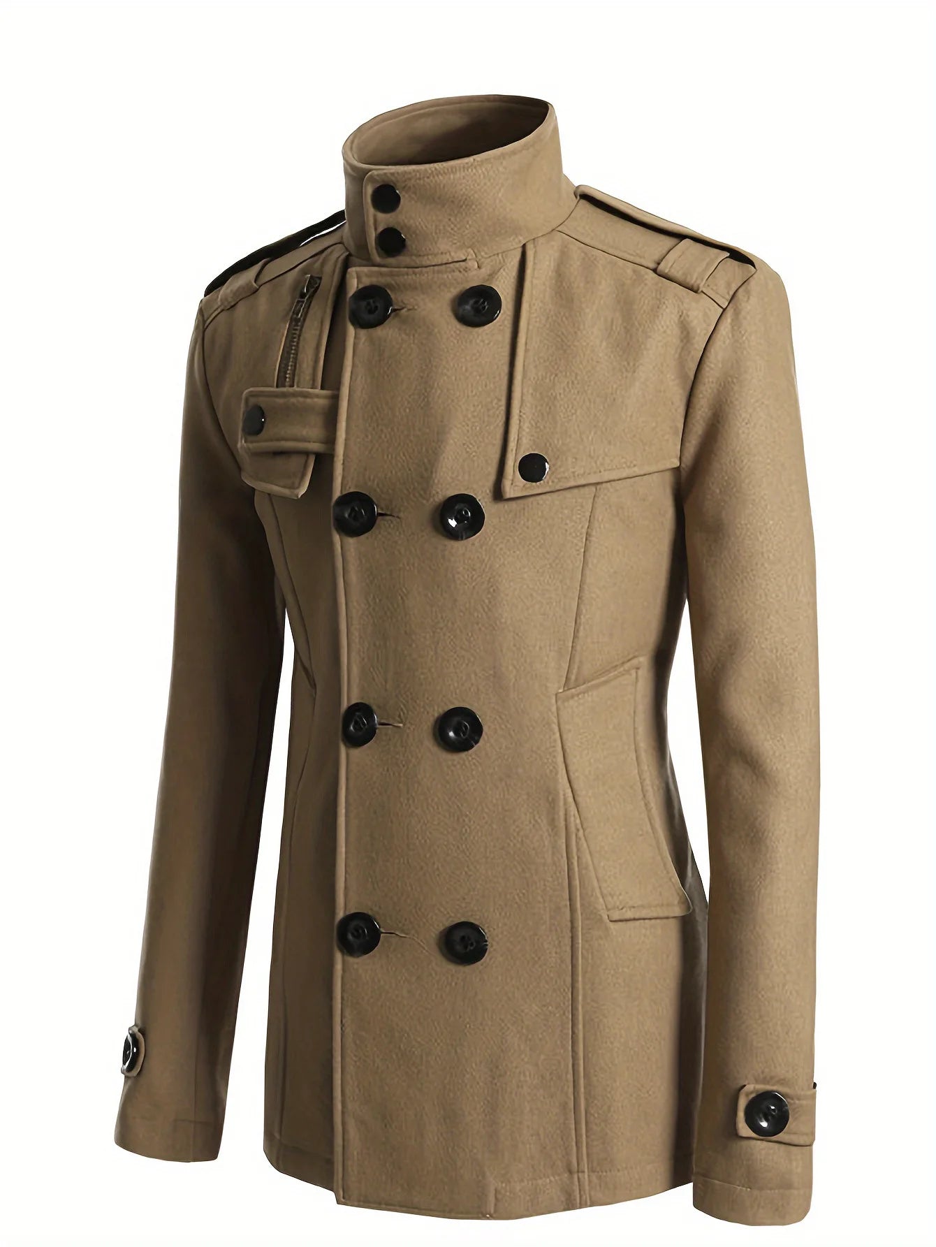 Men's Woolen Coat - Mid-Length Streetwear Jacket With Double Breasted Buttons - ZOOMNSTORE