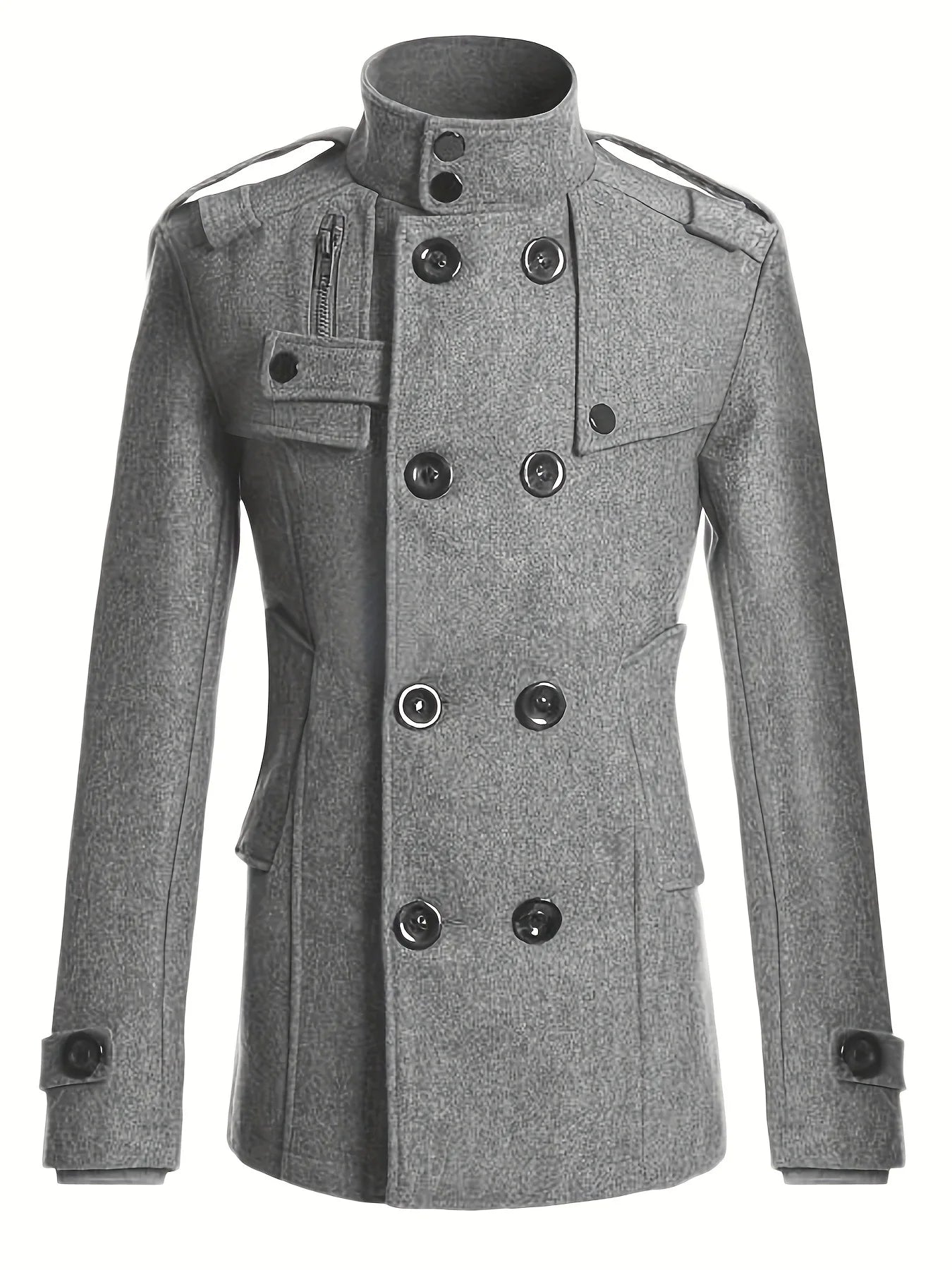 Men's Woolen Coat - Mid-Length Streetwear Jacket With Double Breasted Buttons - ZOOMNSTORE