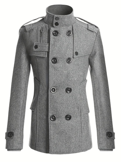 Men's Woolen Coat - Mid-Length Streetwear Jacket With Double Breasted Buttons - ZOOMNSTORE