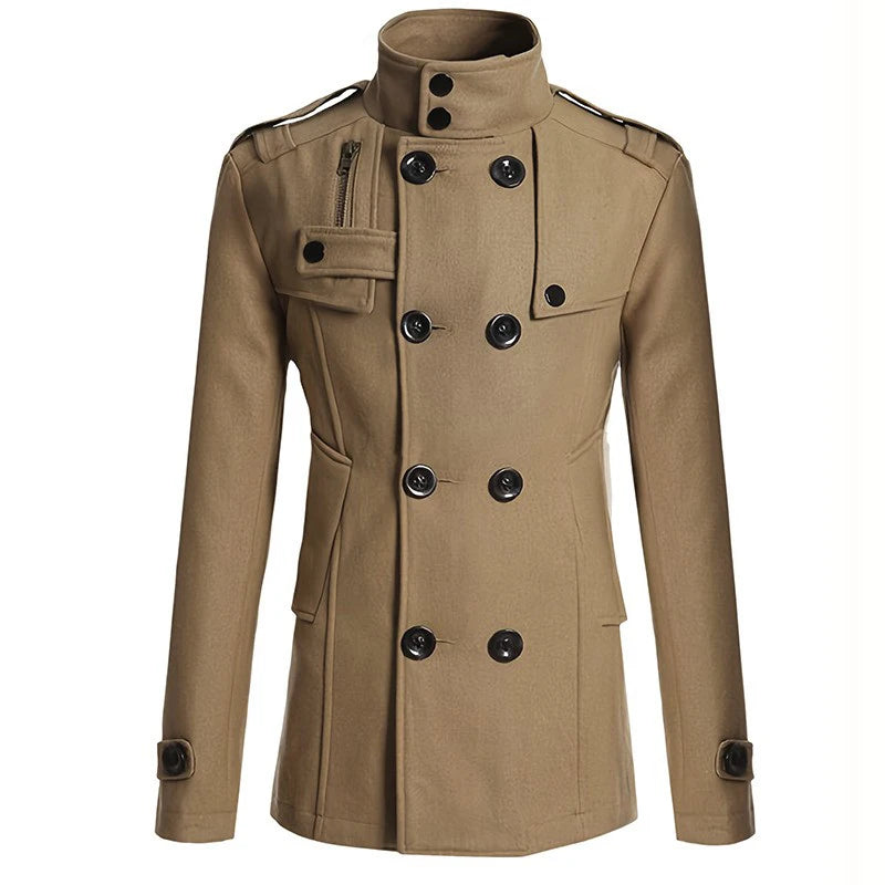 Men's Woolen Coat - Mid-Length Streetwear Jacket With Double Breasted Buttons - ZOOMNSTORE