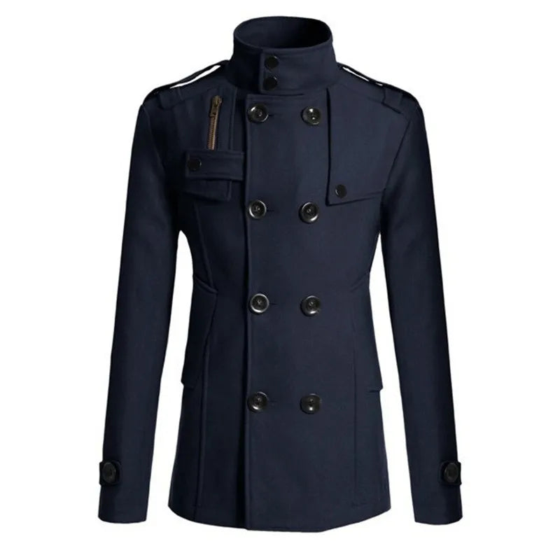 Men's Woolen Coat - Mid-Length Streetwear Jacket With Double Breasted Buttons - ZOOMNSTORE