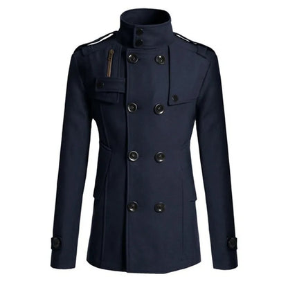 Men's Woolen Coat - Mid-Length Streetwear Jacket With Double Breasted Buttons - ZOOMNSTORE