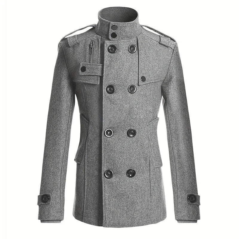 Men's Woolen Coat - Mid-Length Streetwear Jacket With Double Breasted Buttons - ZOOMNSTORE
