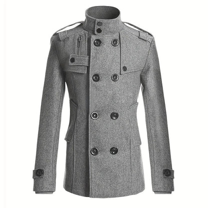 Men's Woolen Coat - Mid-Length Streetwear Jacket With Double Breasted Buttons - ZOOMNSTORE