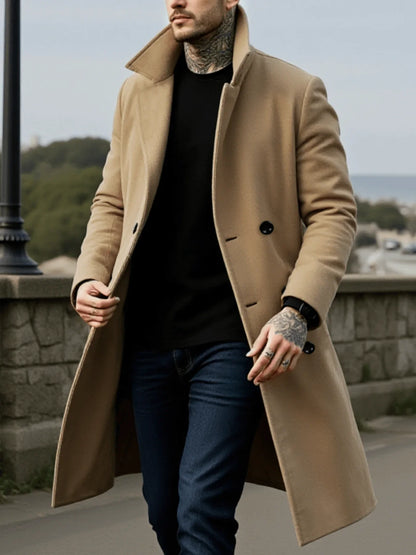 Men's Woolen Coat - Winter Mid-Length Double Breasted Jacket With Polyester Lining - ZOOMNSTORE