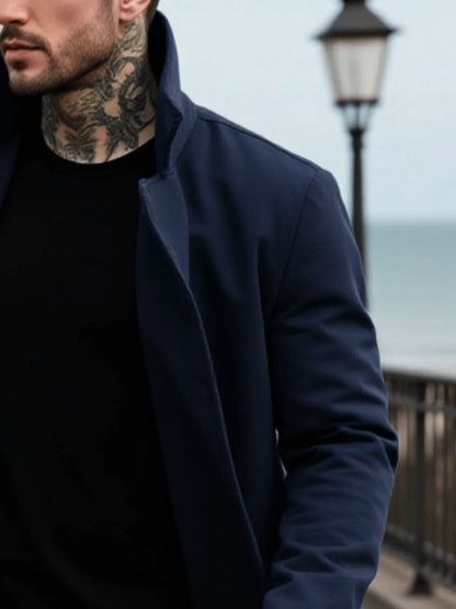 Men's Woolen Coat - Winter Mid-Length Double Breasted Jacket With Polyester Lining - ZOOMNSTORE