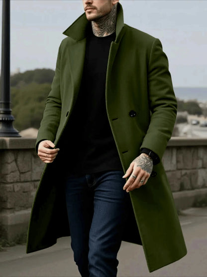 Men's Woolen Coat - Winter Mid-Length Double Breasted Jacket With Polyester Lining - ZOOMNSTORE