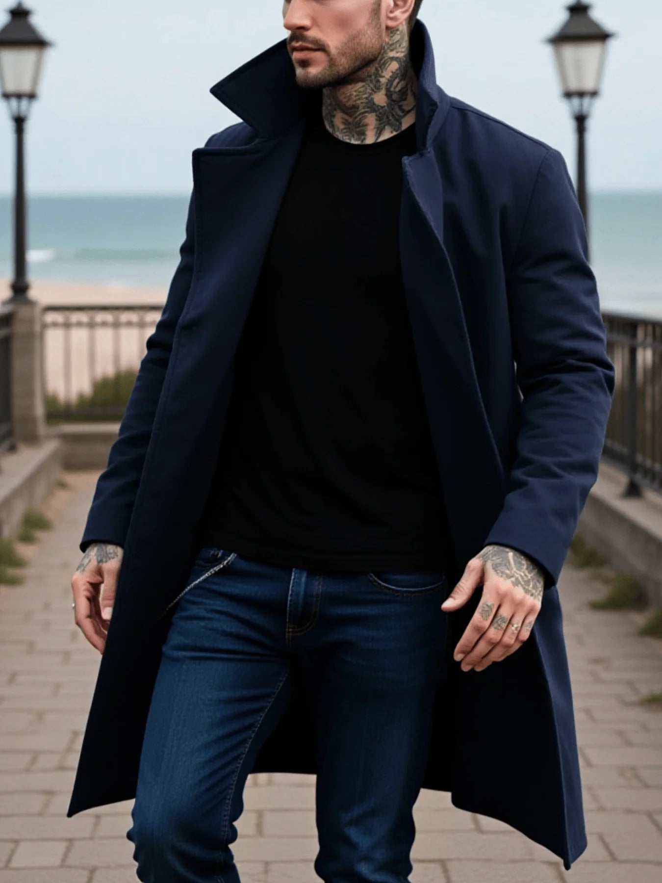 Men's Woolen Coat - Winter Mid-Length Double Breasted Jacket With Polyester Lining - ZOOMNSTORE