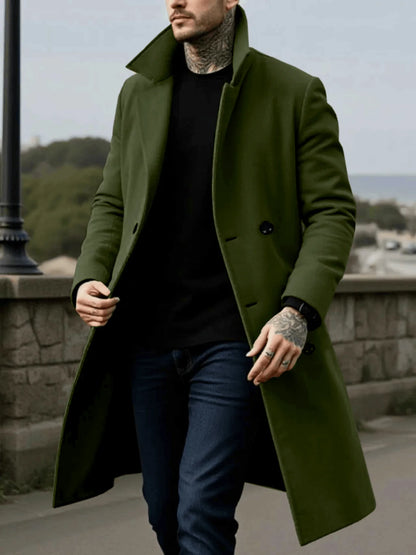 Men's Woolen Coat - Winter Mid-Length Double Breasted Jacket With Polyester Lining - ZOOMNSTORE
