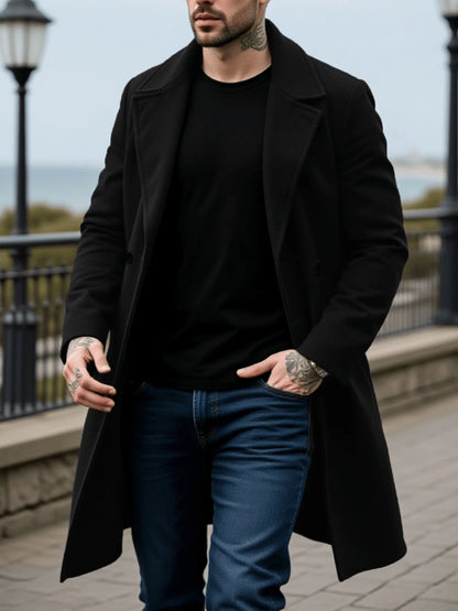 Men's Woolen Coat - Winter Mid-Length Double Breasted Jacket With Polyester Lining - ZOOMNSTORE