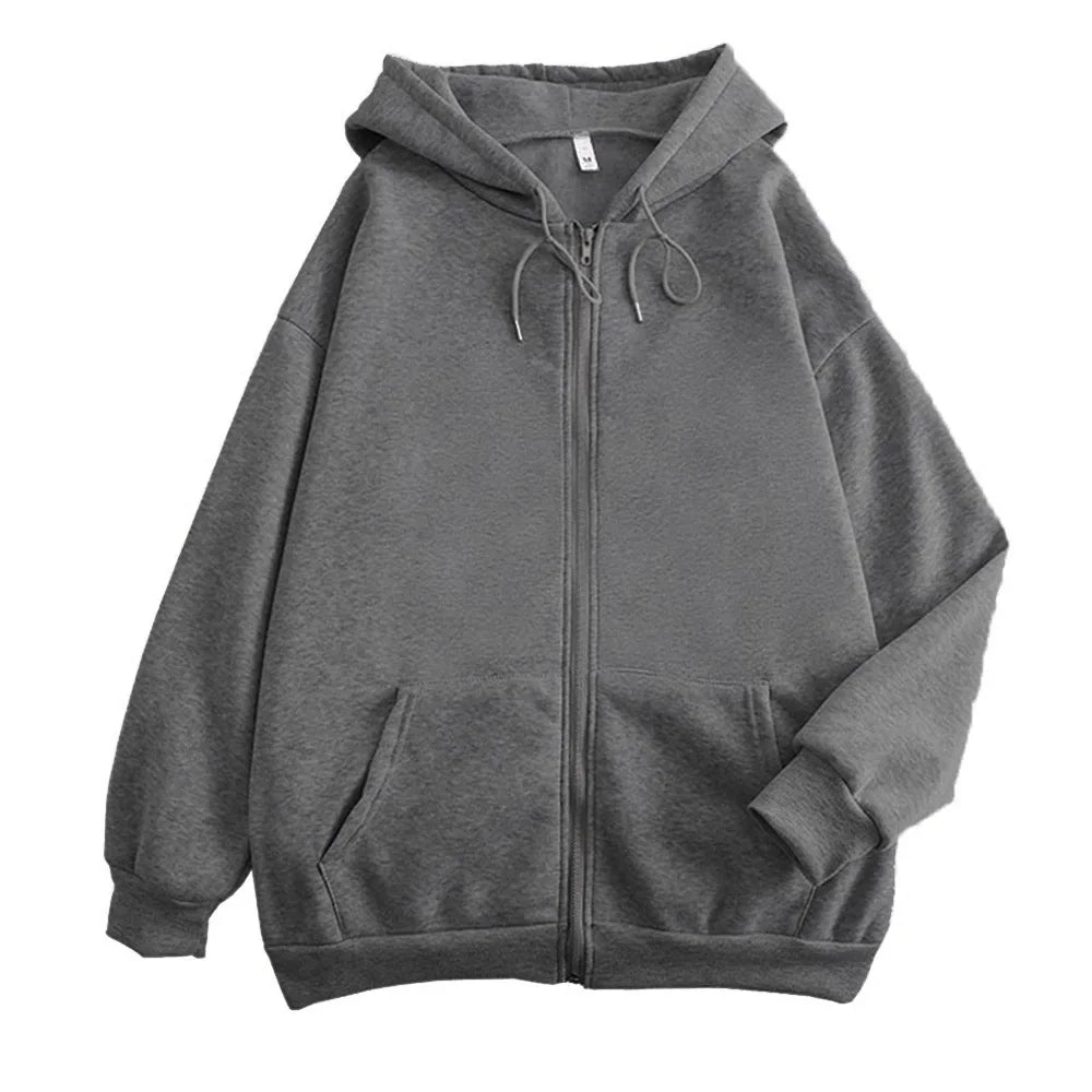 Mens Zip Up Hoodie - Solid Color Casual Jacket Y2K Fashion Outdoor Sweatshirt - ZOOMNSTORE