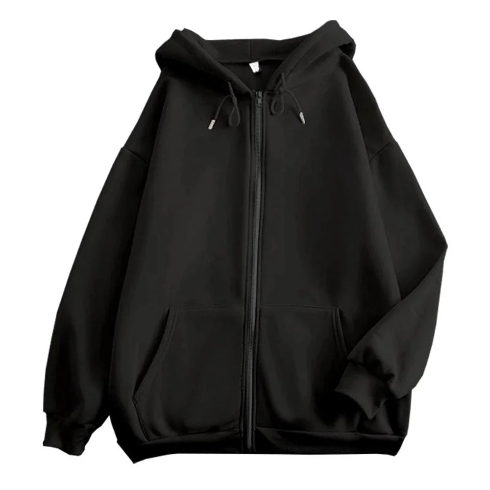 Mens Zip Up Hoodie - Solid Color Casual Jacket Y2K Fashion Outdoor Sweatshirt - ZOOMNSTORE