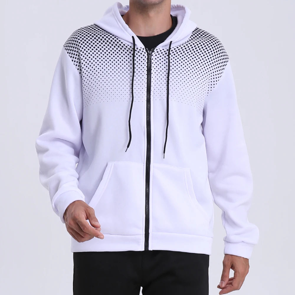 Mens Polka Dot Zip Up Hoodie - Casual Slim Fit Sweatshirt for Spring  Autumn - ZOOMNSTORE
