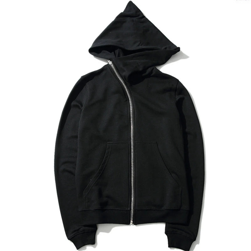 Mens Hooded Zipper Cardigan - Black Hip Hop Sweatshirt Streetwear Jacket - ZOOMNSTORE