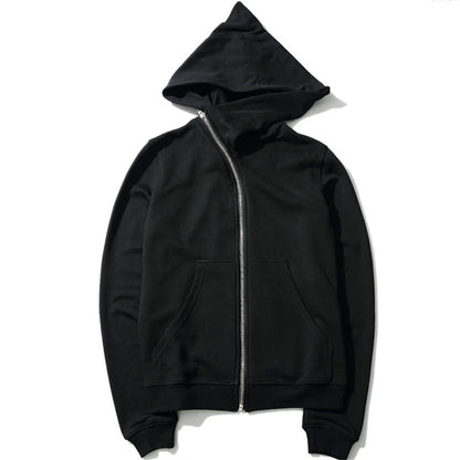 Mens Hooded Zipper Cardigan - Black Hip Hop Sweatshirt Streetwear Jacket - ZOOMNSTORE