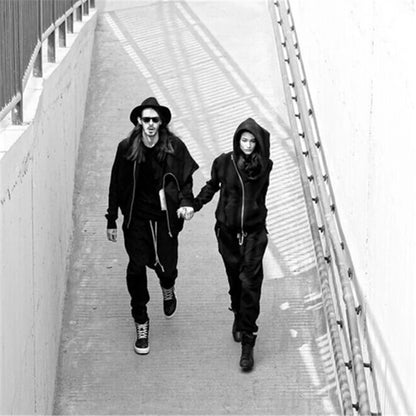 Mens Hooded Zipper Cardigan - Black Hip Hop Sweatshirt Streetwear Jacket - ZOOMNSTORE