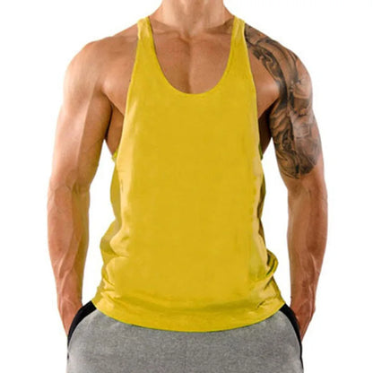 Mens 100 Cotton Muscle Stringer Tank Top - 2024 Summer Fitness Y-Back Vest - ZOOMNSTORE