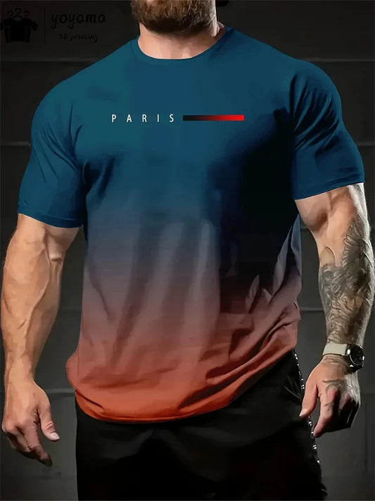 Mens 3D Graphic T-Shirt - Summer Gradient Print Round Neck Fashion Top - ZOOMNSTORE