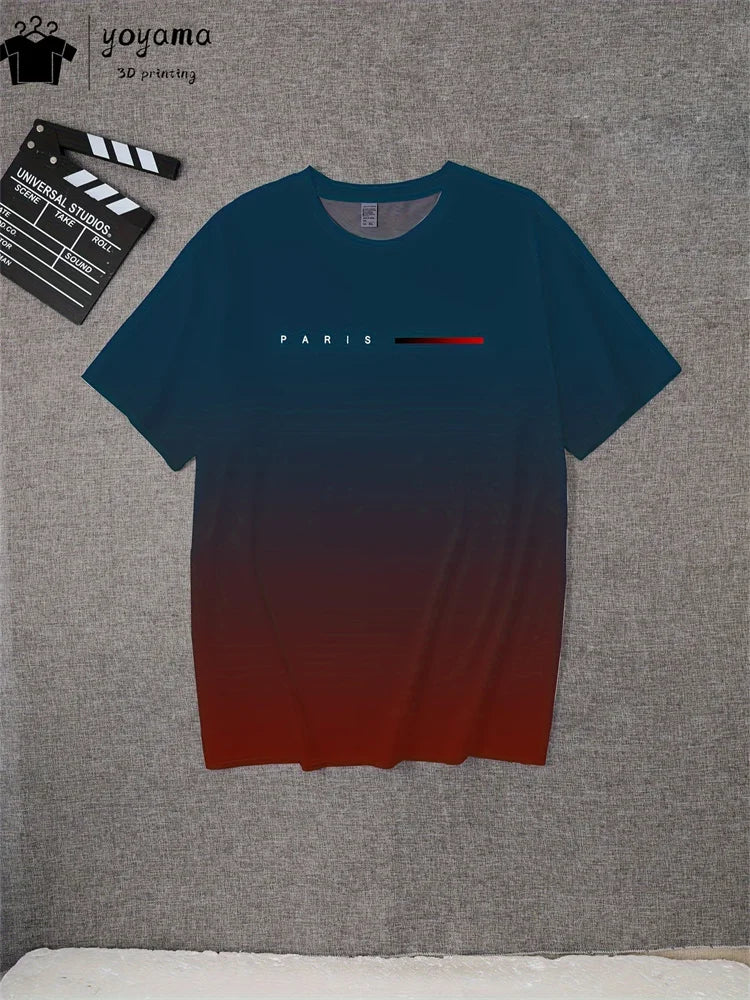 Mens 3D Graphic T-Shirt - Summer Gradient Print Round Neck Fashion Top - ZOOMNSTORE