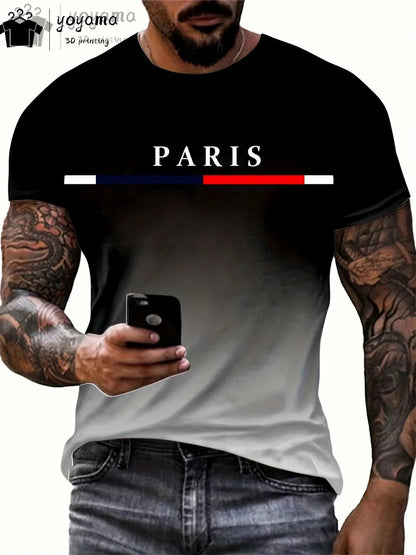 Mens 3D Graphic T-Shirt - Summer Gradient Print Round Neck Fashion Top - ZOOMNSTORE