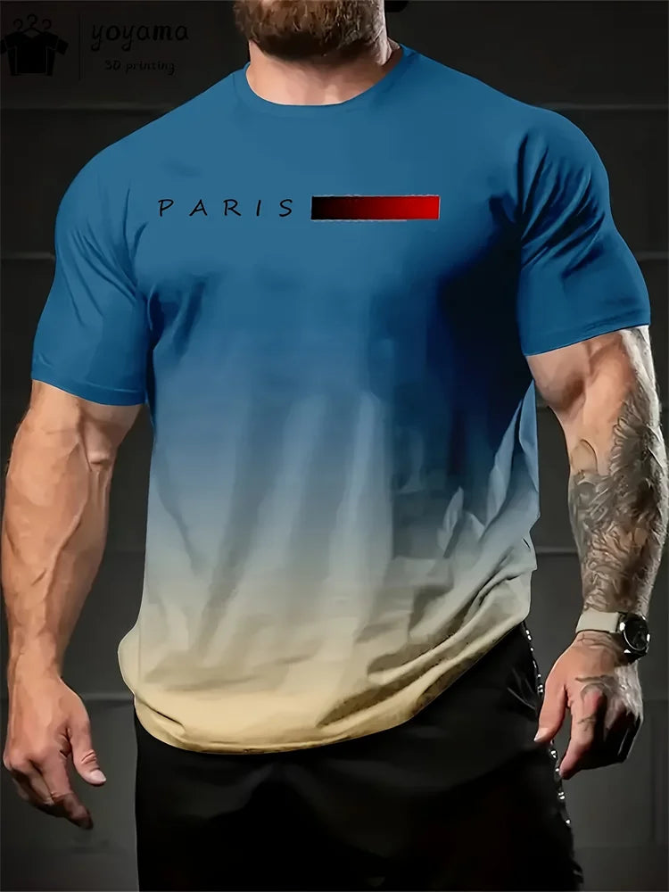 Mens 3D Graphic T-Shirt - Summer Gradient Print Round Neck Fashion Top - ZOOMNSTORE