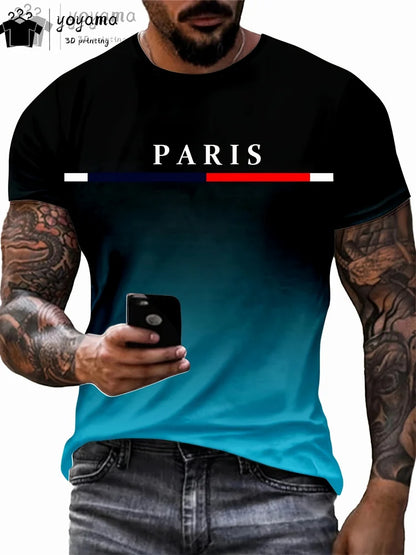 Mens 3D Graphic T-Shirt - Summer Gradient Print Round Neck Fashion Top - ZOOMNSTORE