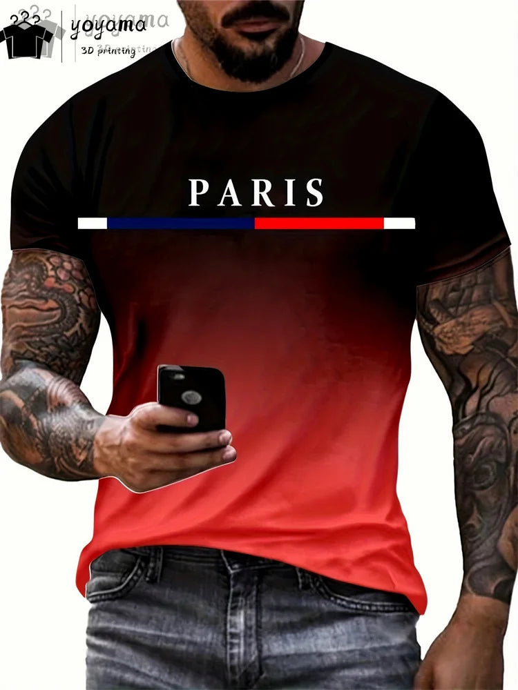 Mens 3D Graphic T-Shirt - Summer Gradient Print Round Neck Fashion Top - ZOOMNSTORE