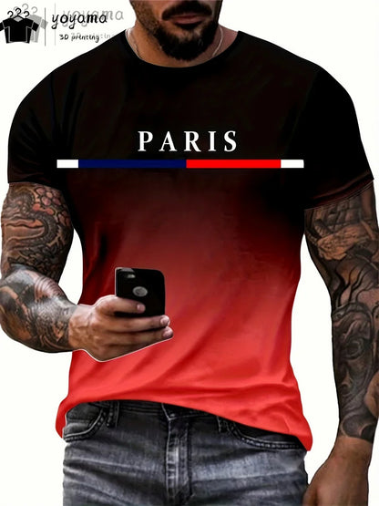 Mens 3D Graphic T-Shirt - Summer Gradient Print Round Neck Fashion Top - ZOOMNSTORE