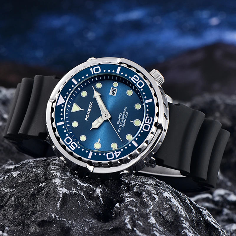 Mens 50ATM Waterproof Diver Watch - Fashion Sport Quartz Wristwatch - ZOOMNSTORE