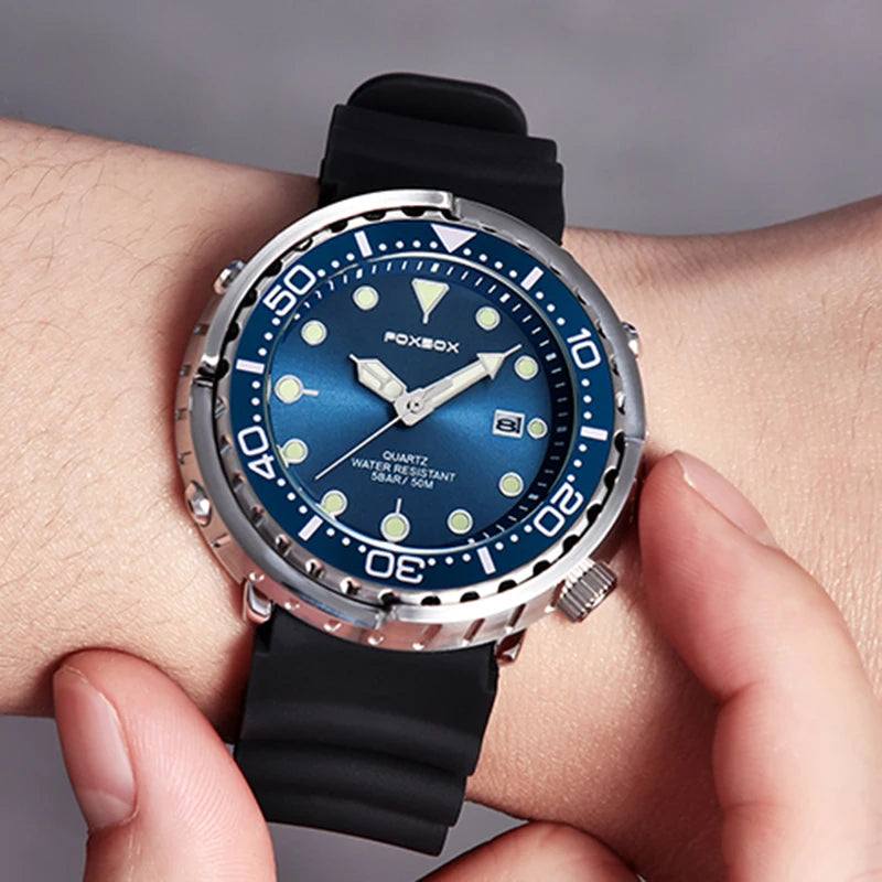 Mens 50ATM Waterproof Diver Watch - Fashion Sport Quartz Wristwatch - ZOOMNSTORE