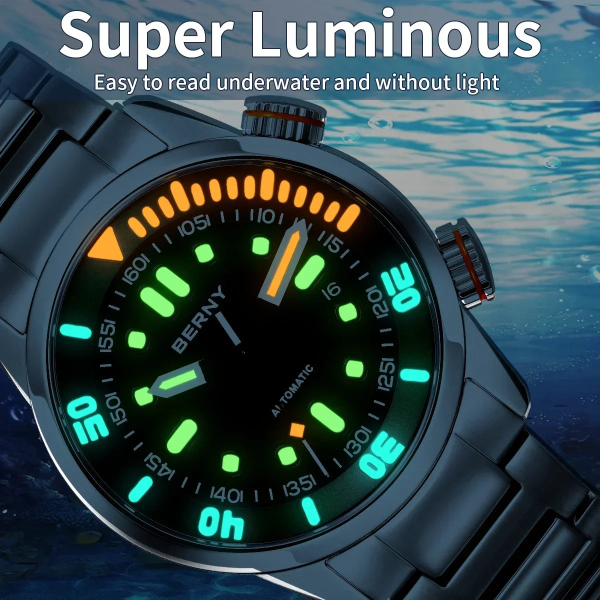 Mens Automatic Dive Watch - Super Luminous 20ATM Sapphire Mechanical Wristwatch - ZOOMNSTORE