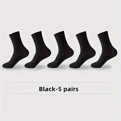Mens Bamboo Fiber Socks - 5 Pairs Odor Resistant Dark Floral Pattern Medium Tube - ZOOMNSTORE