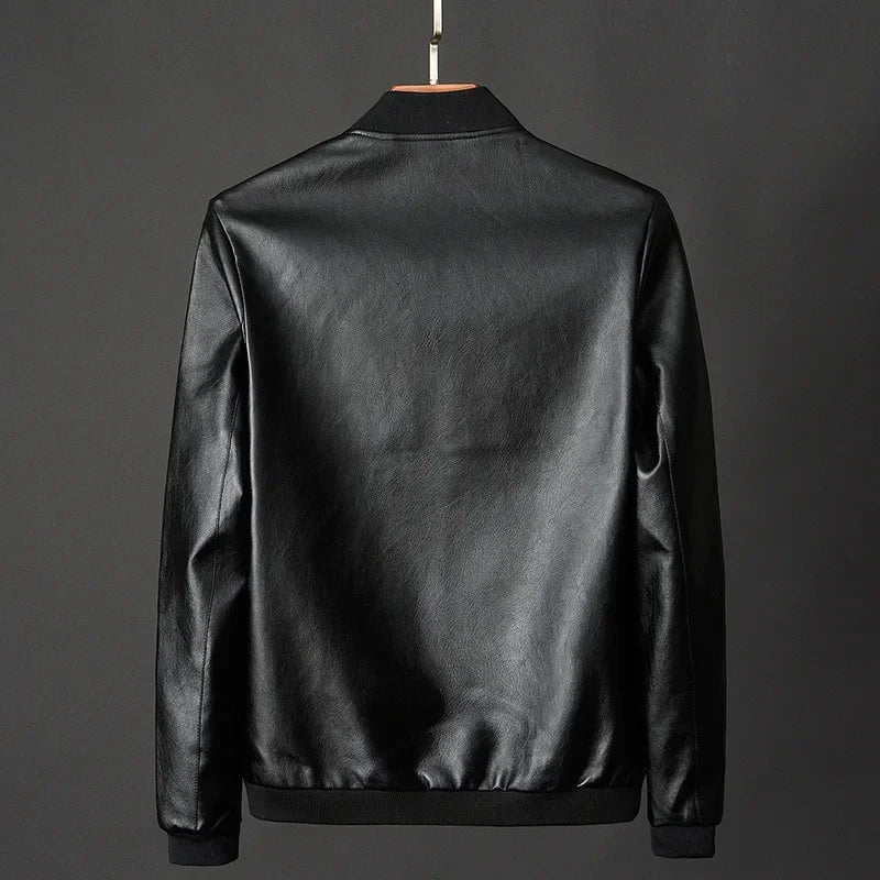 Mens Black Biker PU Leather Jacket - Trendy Casual Slim Fit Coat - ZOOMNSTORE