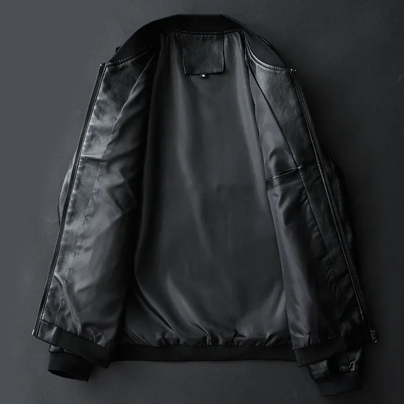 Mens Black Biker PU Leather Jacket - Trendy Casual Slim Fit Coat - ZOOMNSTORE
