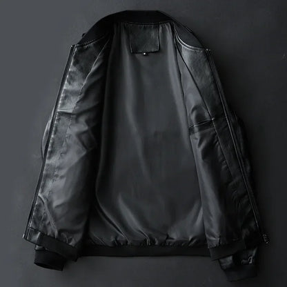Mens Black Biker PU Leather Jacket - Trendy Casual Slim Fit Coat - ZOOMNSTORE