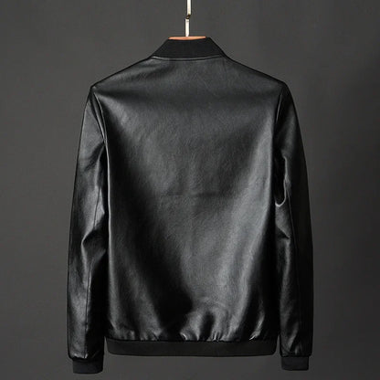 Mens Black Biker PU Leather Jacket - Trendy Casual Slim Fit Coat - ZOOMNSTORE