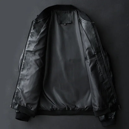 Mens Black Biker PU Leather Jacket - Trendy Casual Slim Fit Coat - ZOOMNSTORE