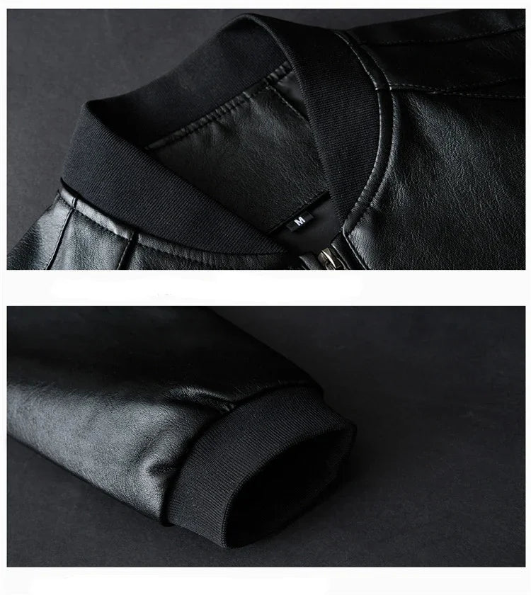 Mens Black Biker PU Leather Jacket - Trendy Casual Slim Fit Coat - ZOOMNSTORE