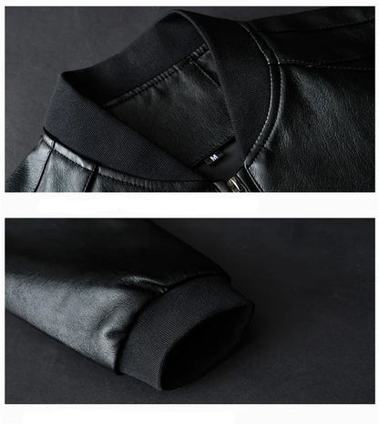 Mens Black Biker PU Leather Jacket - Trendy Casual Slim Fit Coat - ZOOMNSTORE
