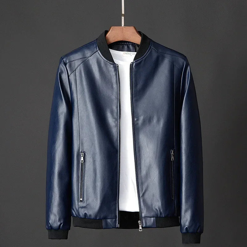 Mens Black Biker PU Leather Jacket - Trendy Casual Slim Fit Coat - ZOOMNSTORE
